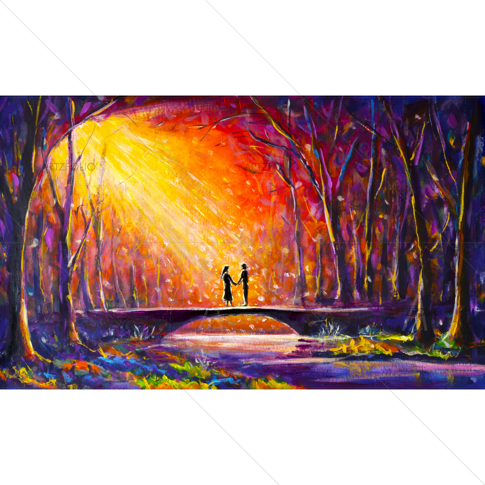 Lovers on Bridge in Forest — custom-size art design 5012341