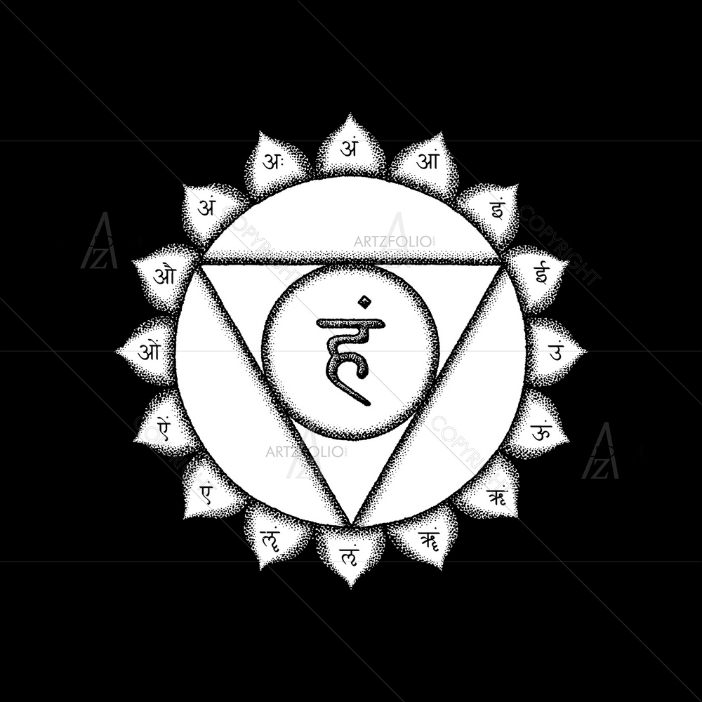 Fifth Vishuddha Throat Chakra Sanskrit Mantra Ham — Devotional custom art by ArtzFolio