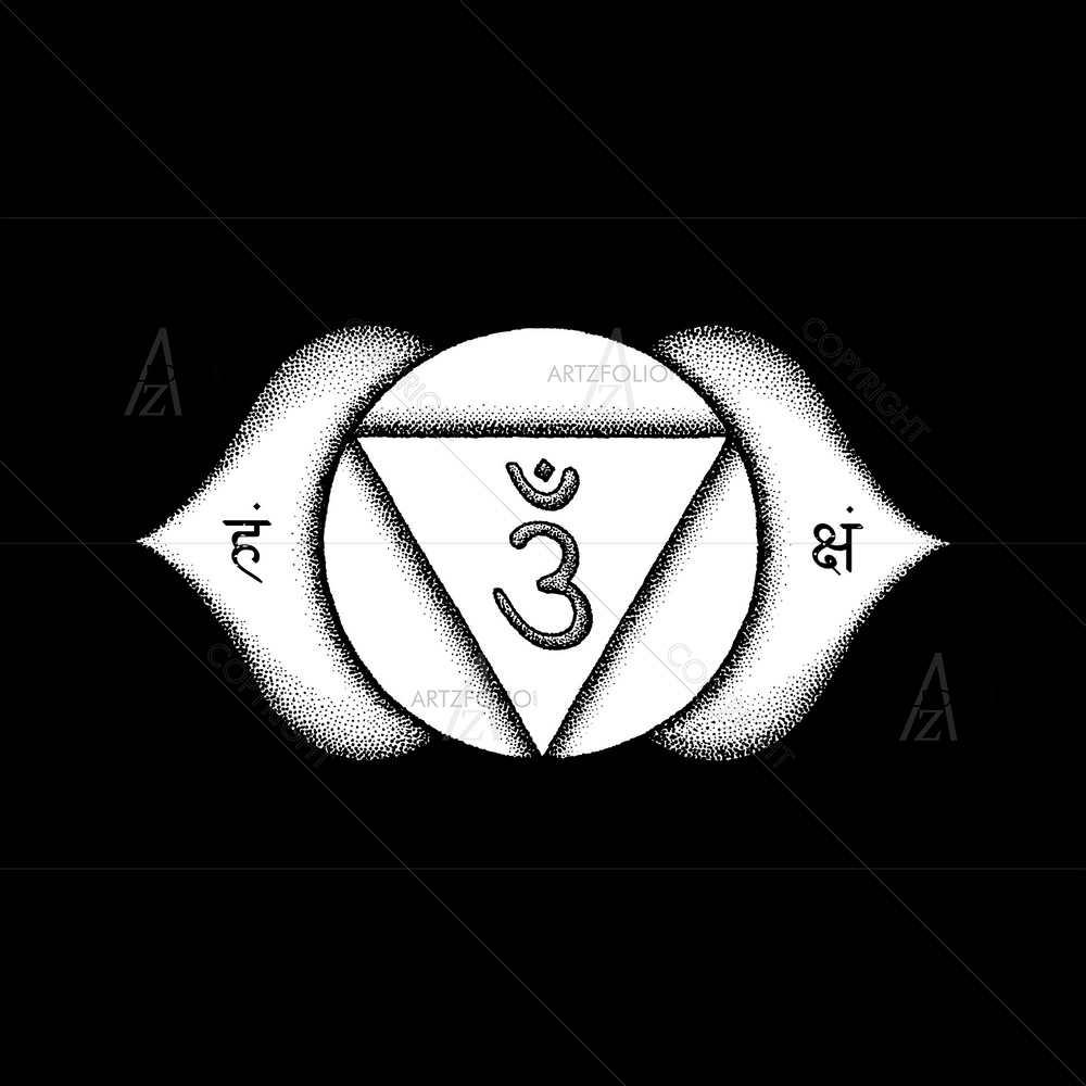 Third Eye Ajna Sixth Chakra Sanskrit Mantra Om D1 — Devotional custom art by ArtzFolio