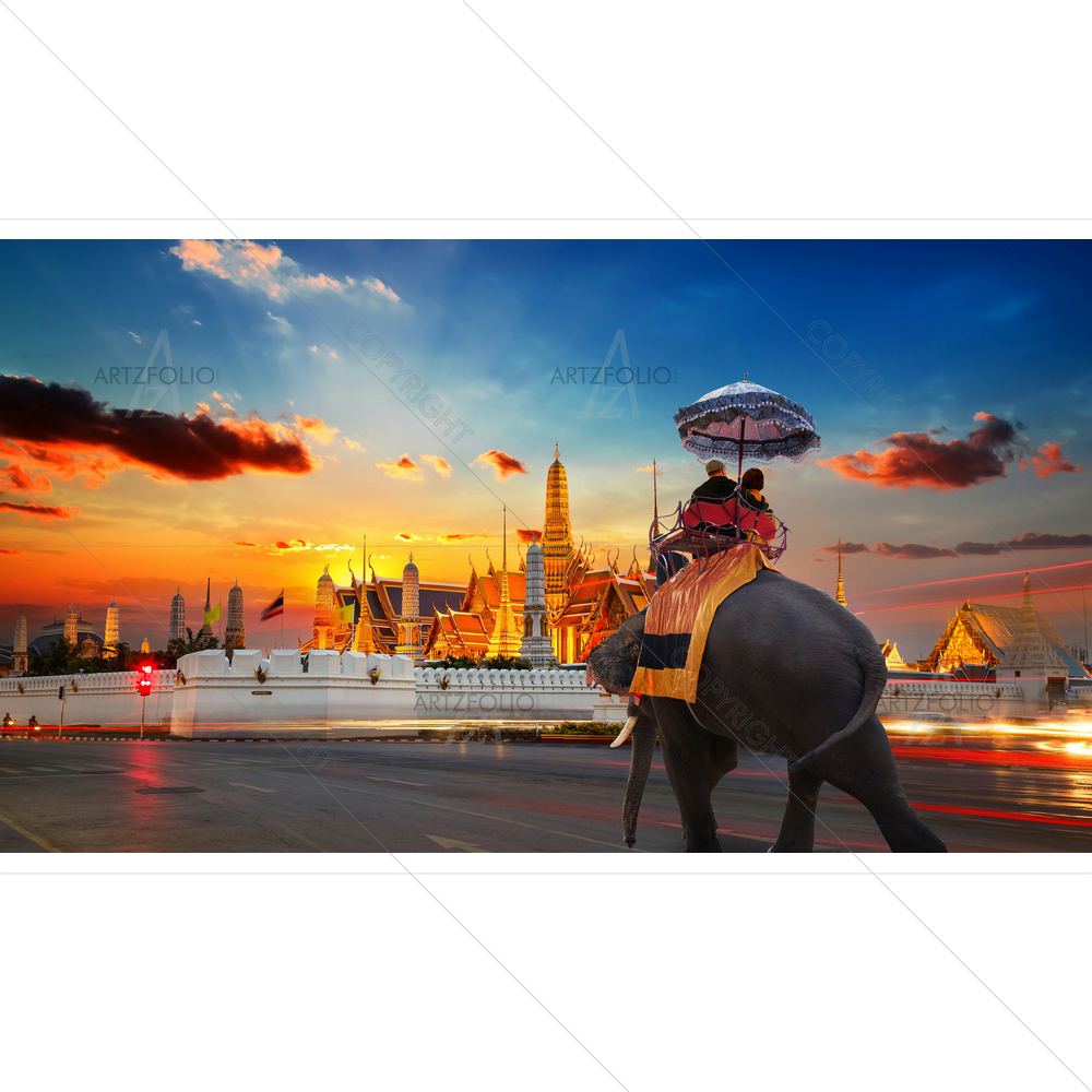 Elephant with Tourists at Wat Phra Kaew, Bangkok — custom-size art design 5012352