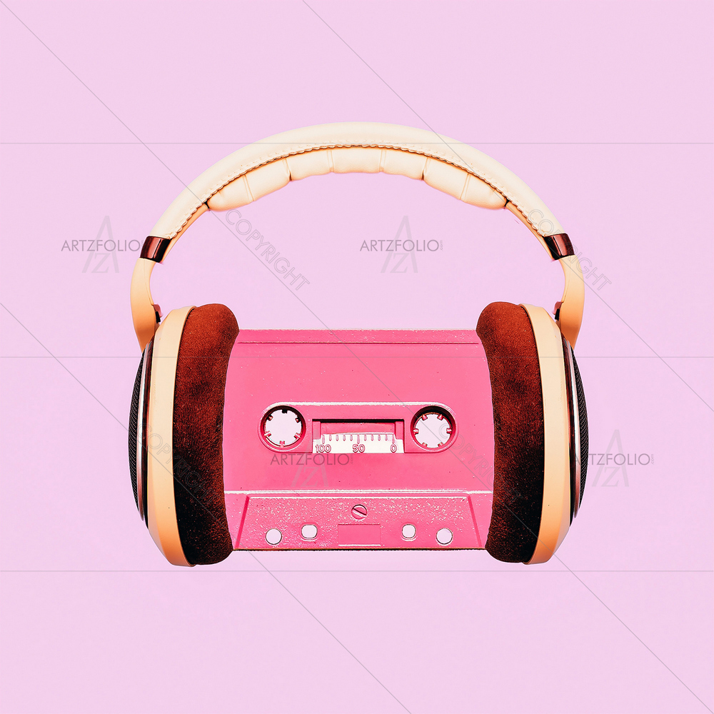 Retro Audio Cassette & Headphones — custom-size art design 5012356