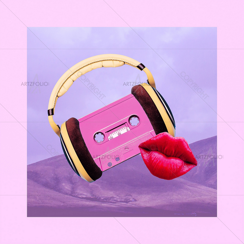 Minimal Audio Cassette & Headphones — Abstract custom art by ArtzFolio