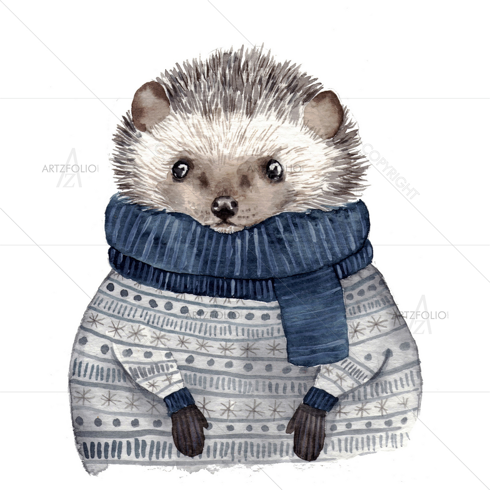 Watercolor Hedgehog D1 — Devotional custom art by ArtzFolio
