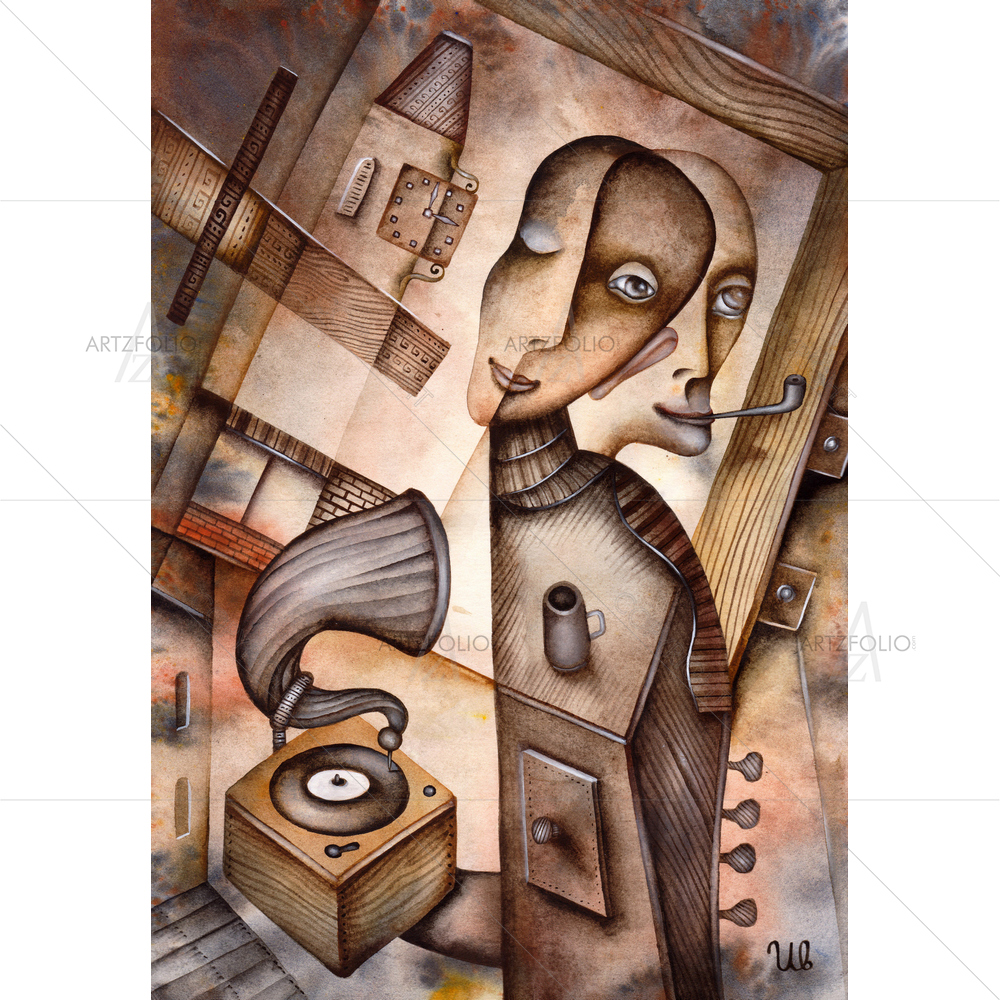 Man With Gramophone D2 — Cubism custom art by ArtzFolio
