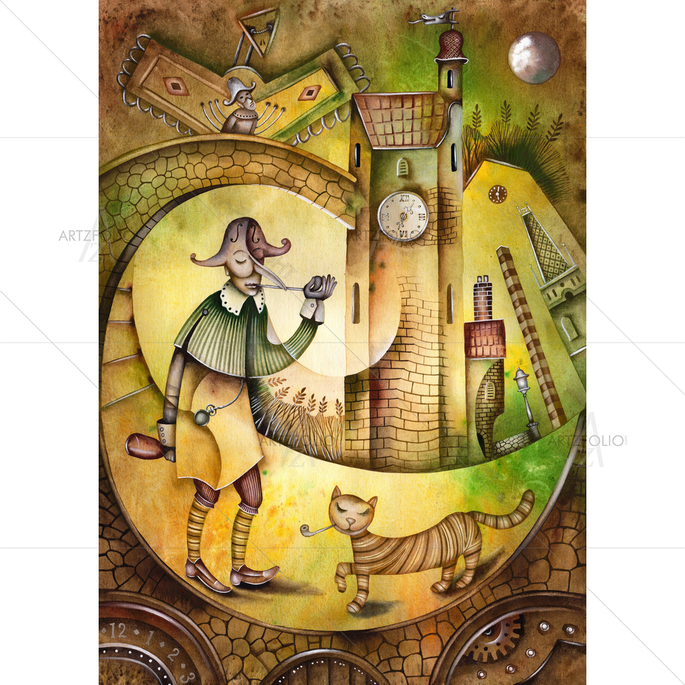 Harlequin With Cat — Cubism custom art by ArtzFolio