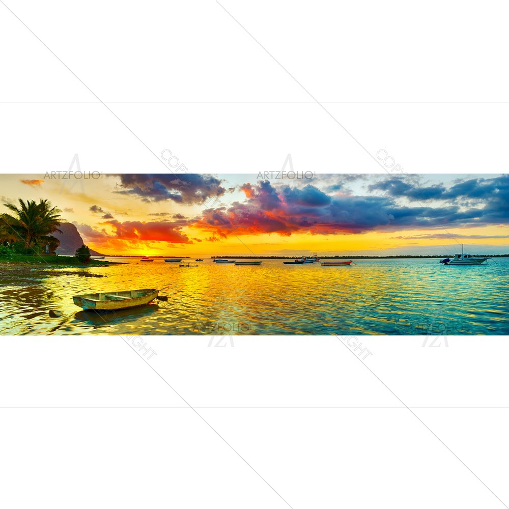 Fishing Boat at Sunset, Mauritius — custom-size art design 5012392
