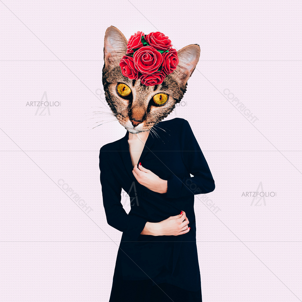 Retro Lady Cat — Abstract custom art by ArtzFolio