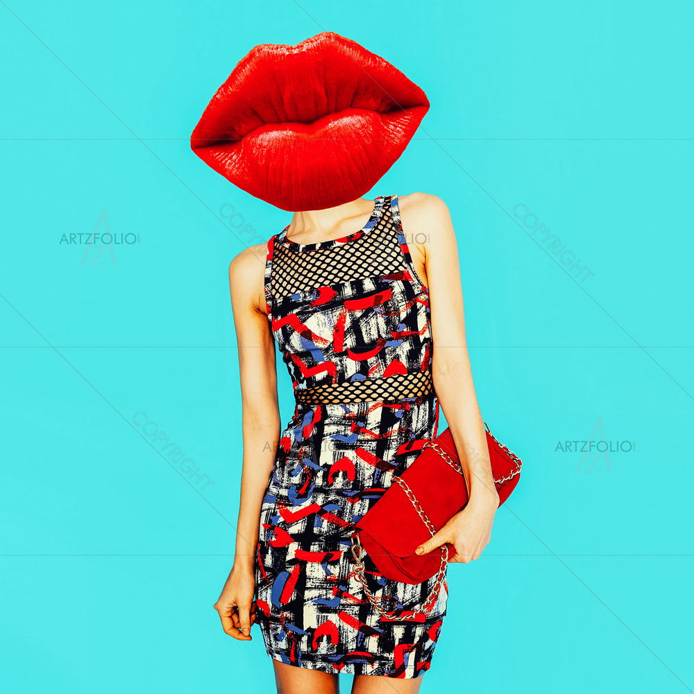 Minimal Red Lips & Red Accessories — Abstract custom art by ArtzFolio