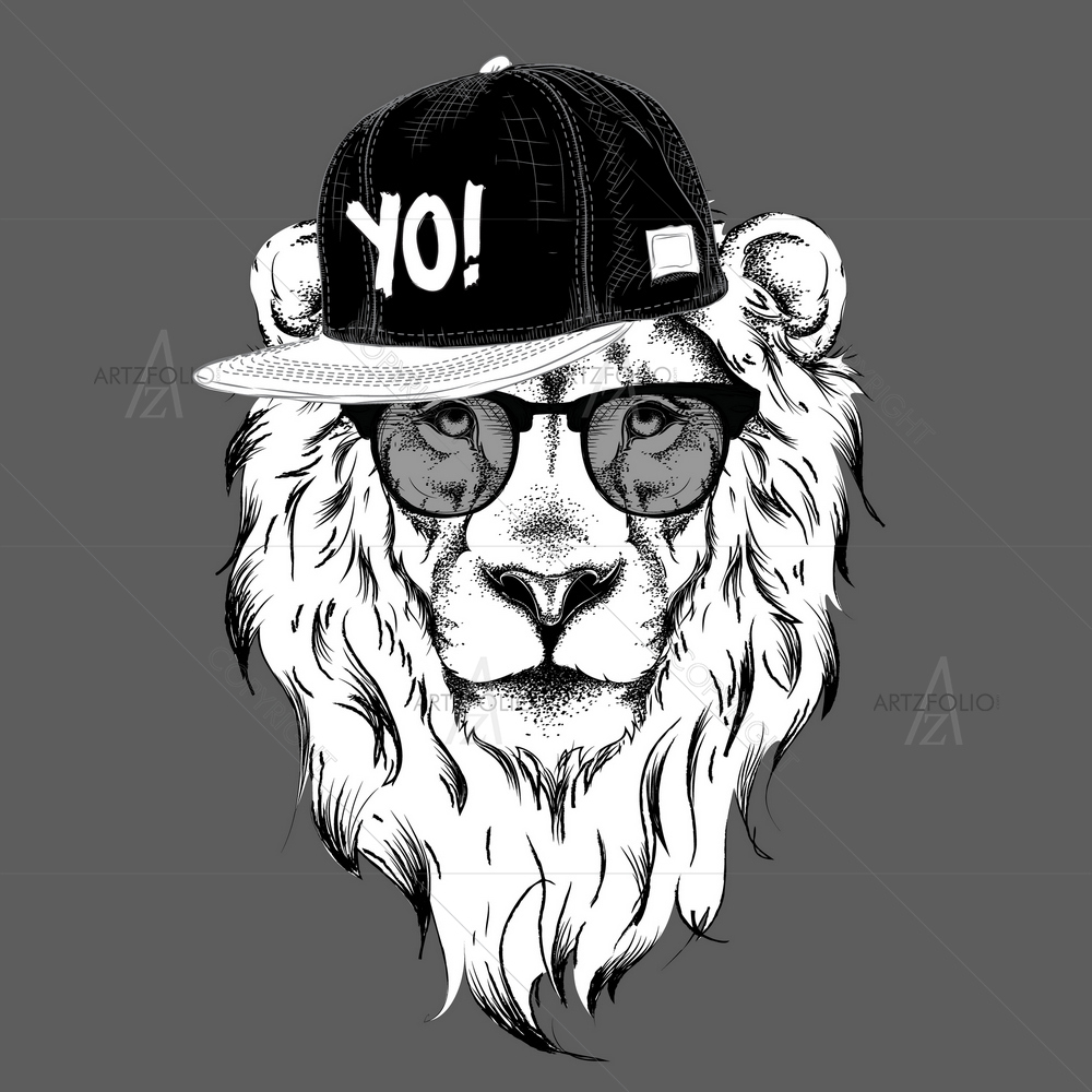 Lion Portrait in Hat — custom-size art design 5012402
