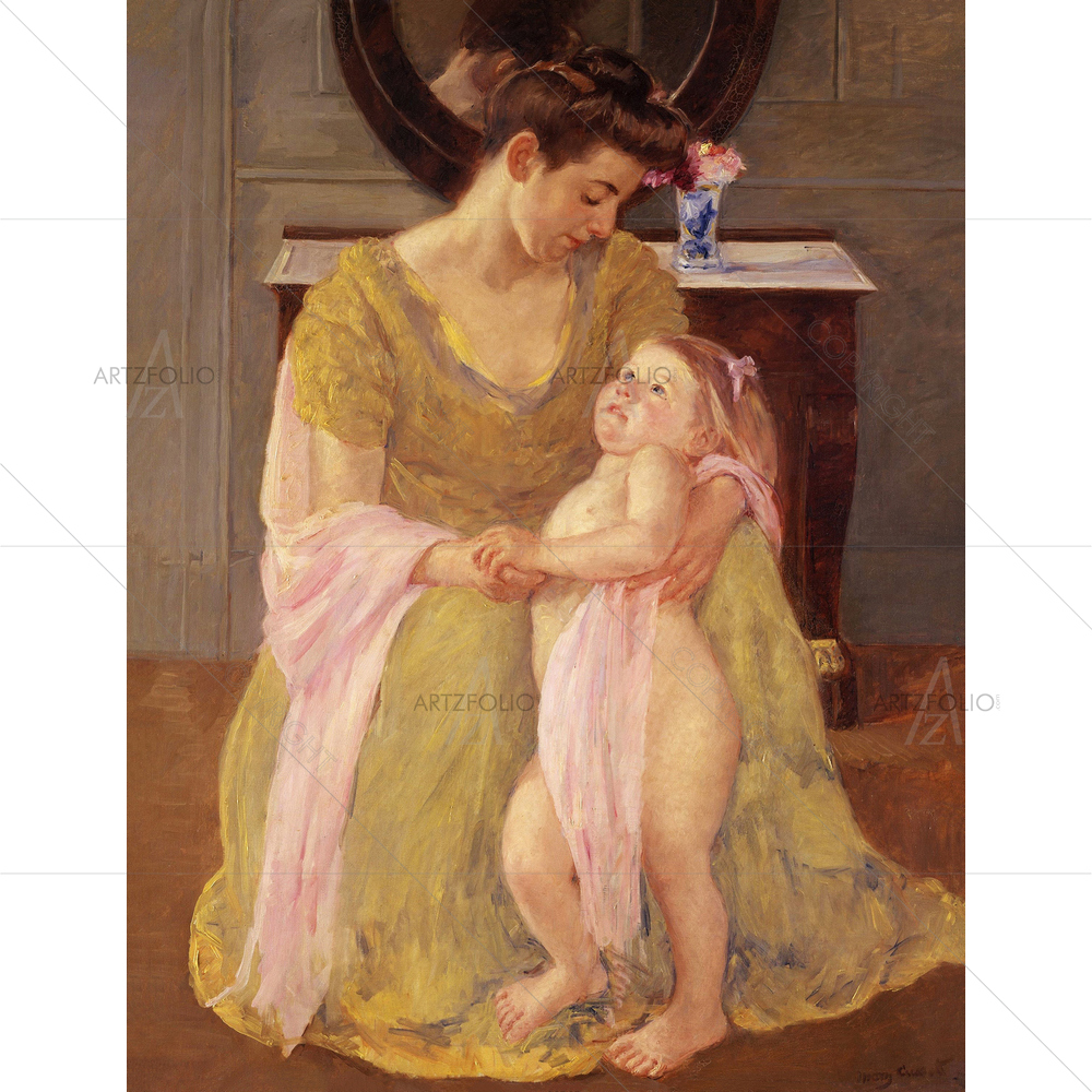 Mother and Child with Rose Scarf, Mary Cassatt, 1908 — Botanical custom art by ArtzFolio