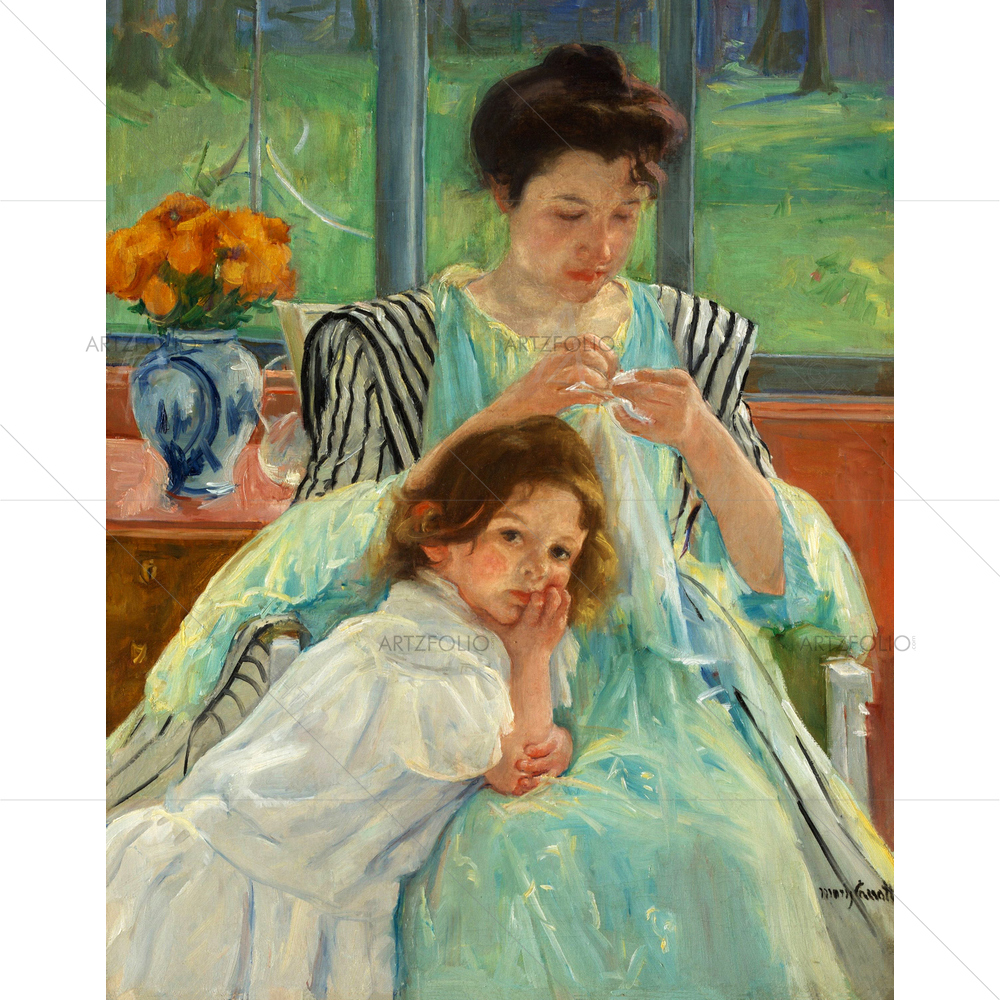 Young Mother Sewing, Mary Cassatt, 1900 — custom-size art design 5012416