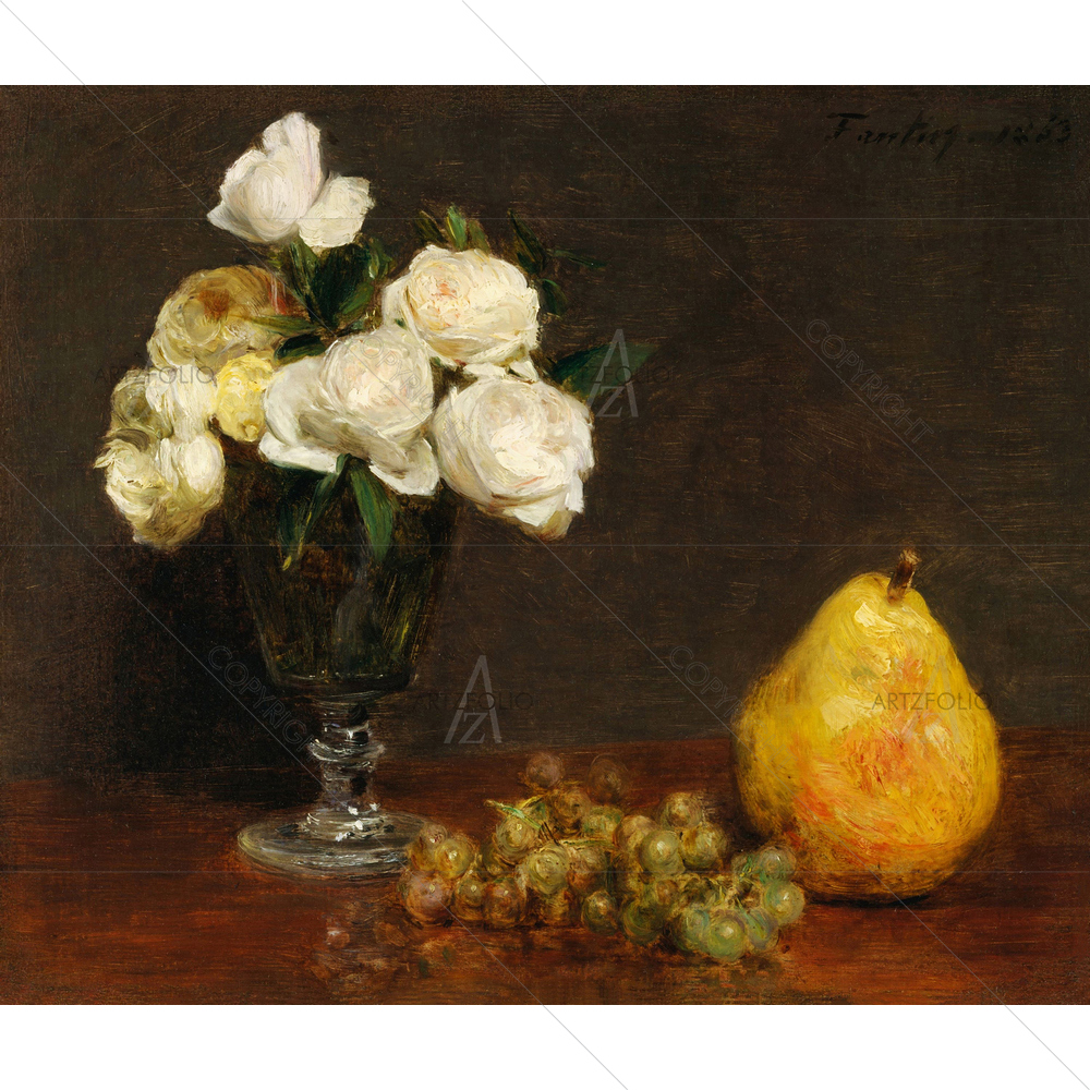 Still Life with Roses and Fruit, Henri Fantin-Latour, 1863 — custom-size art design 5012417