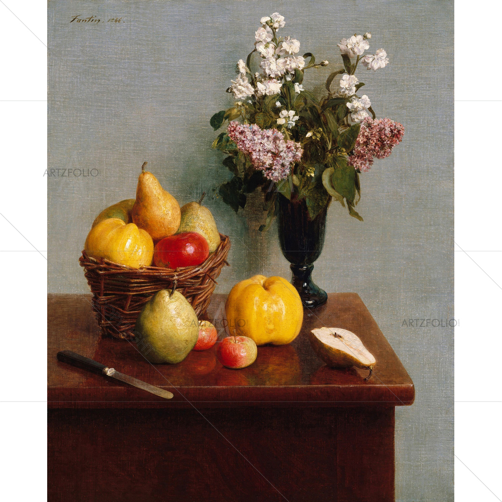 Still Life with Flowers and Fruit, Henri Fantin-Latour, 1866 — Botanical custom art by ArtzFolio