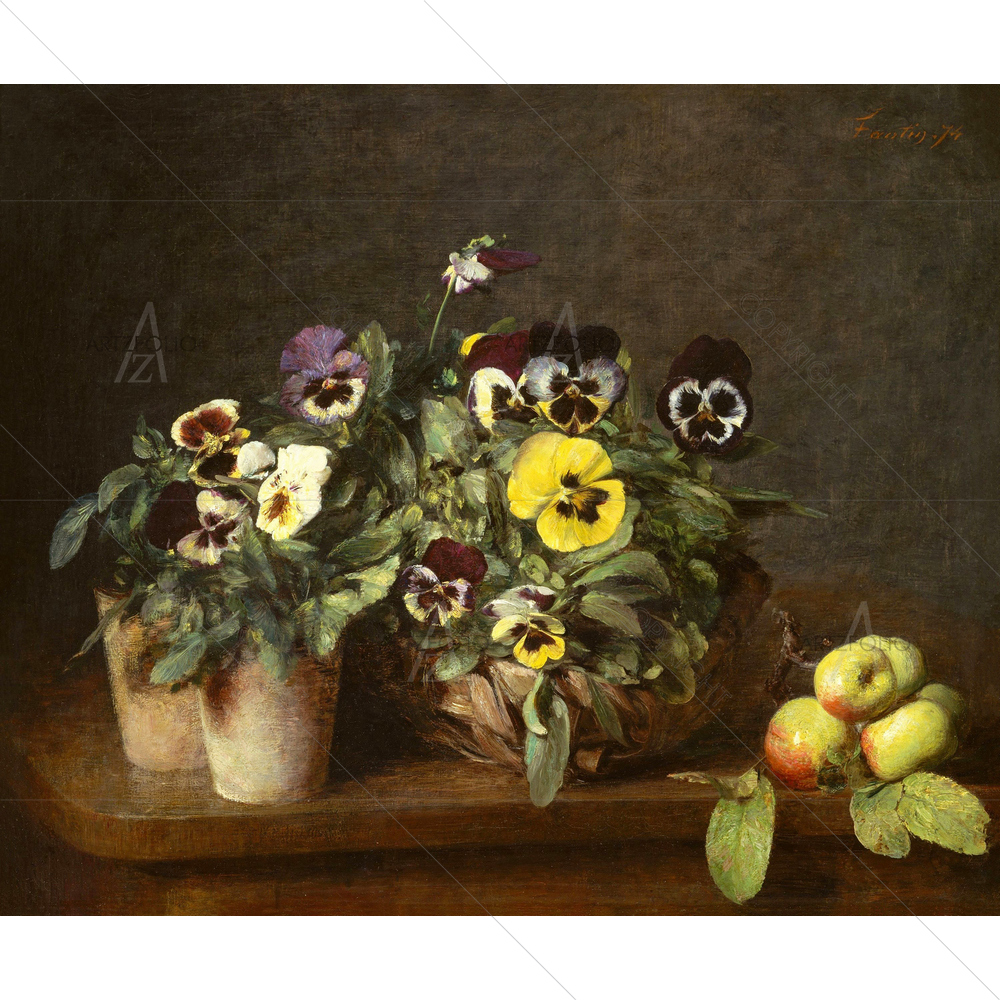 Still Life with Pansies, Henri Fantin-Latour, 1874 — custom-size art design 5012421