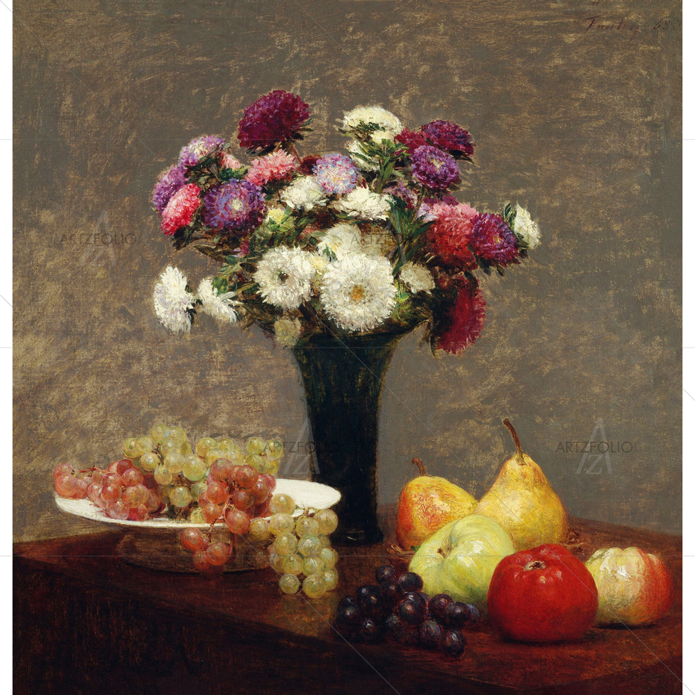 Asters and Fruit on Table, Henri Fantin-Latour, 1868 — custom-size art design 5012422
