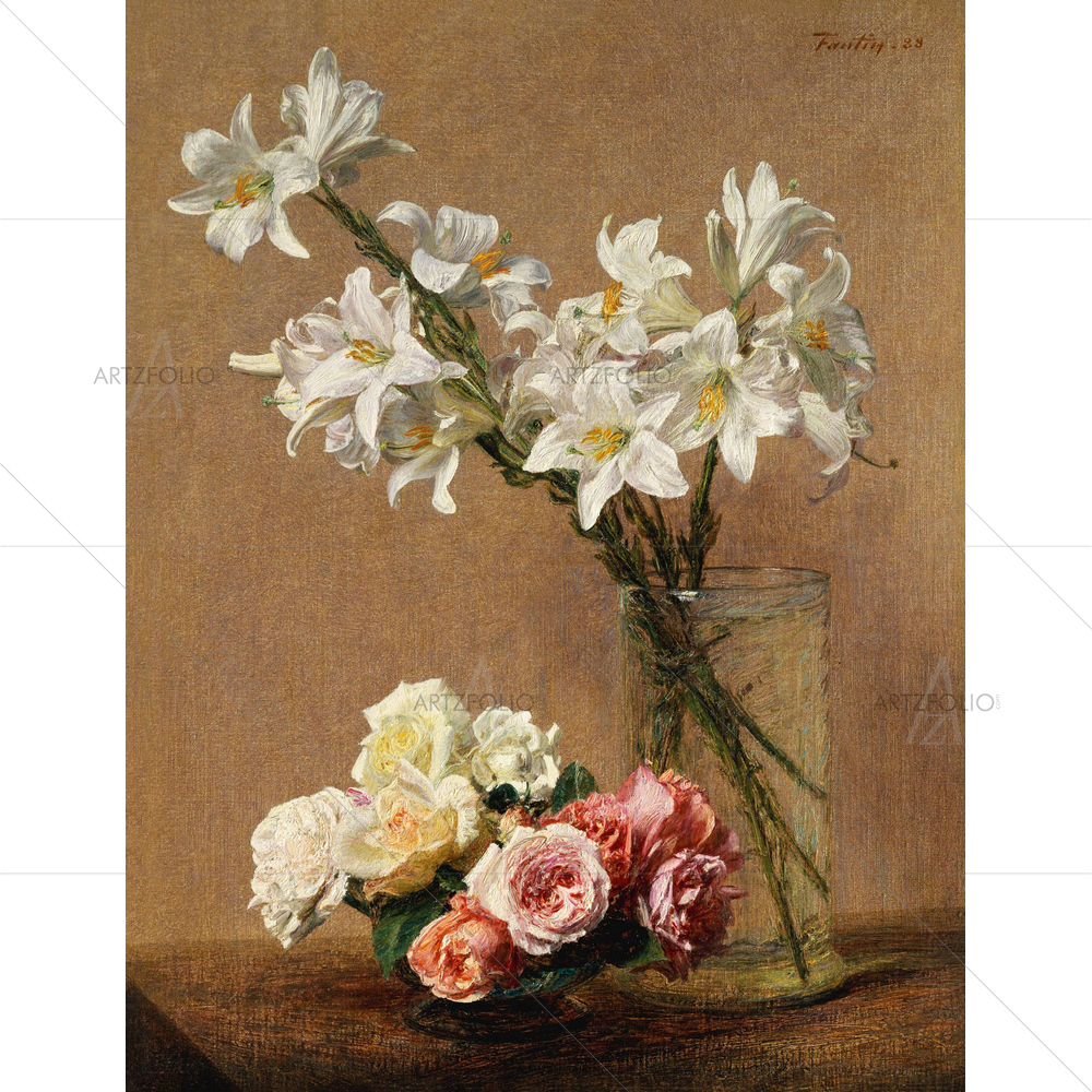 Roses and Lilies, Henri Fantin-Latour, 1888 — custom-size art design 5012423