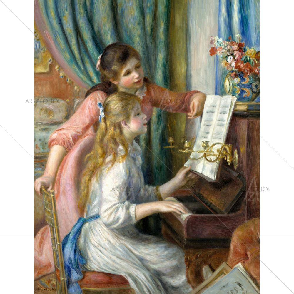 Two Young Girls at Piano, Auguste Renoir, 1892 — Botanical custom art by ArtzFolio