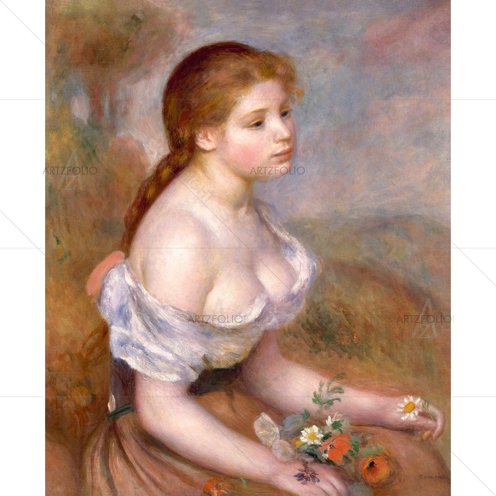Young Girl with Daisies, Auguste Renoir, 1889 — Botanical custom art by ArtzFolio
