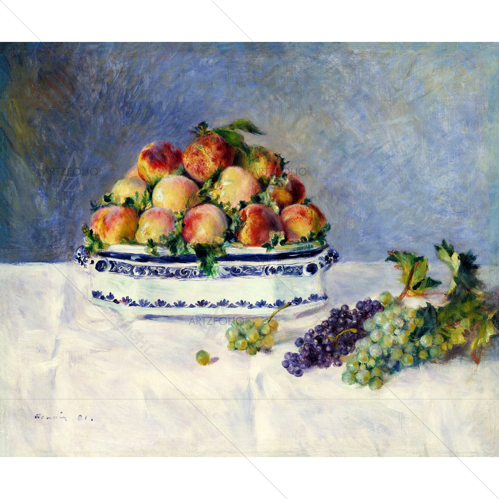 Still Life with Peaches and Grapes, Auguste Renoir, 1881 — Botanical custom art by ArtzFolio