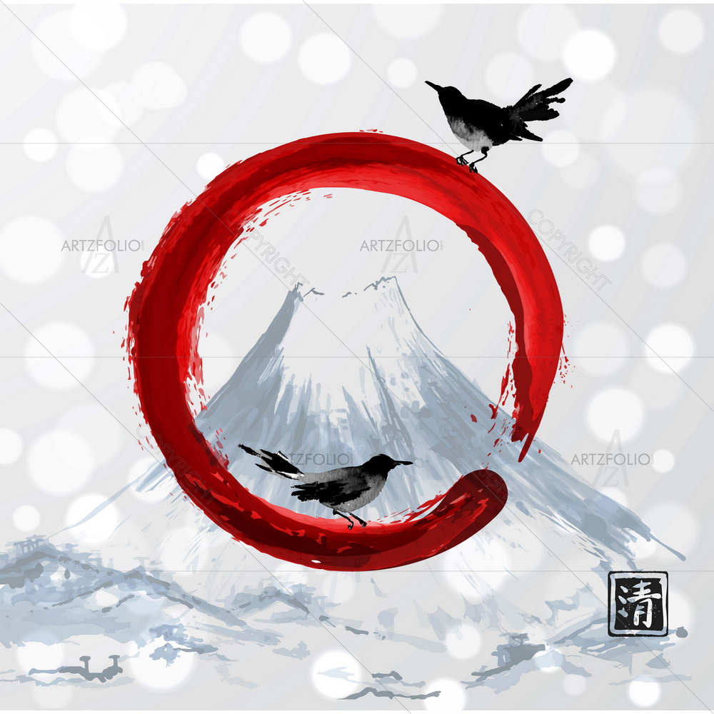 Black Birds and Enso Zen Circle D1 — custom-size art design 5012487