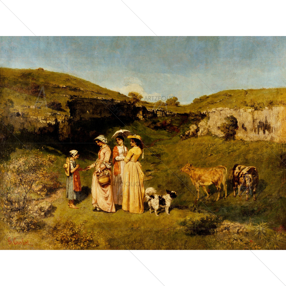 Young Ladies of Village, Gustave Courbet, 1851-52 — custom-size art design 5012554