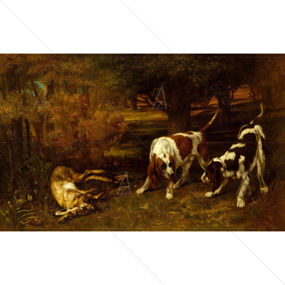 Hunting Dogs with Dead Hare, Gaustave Courbet, 1857 — custom-size art design 5012556