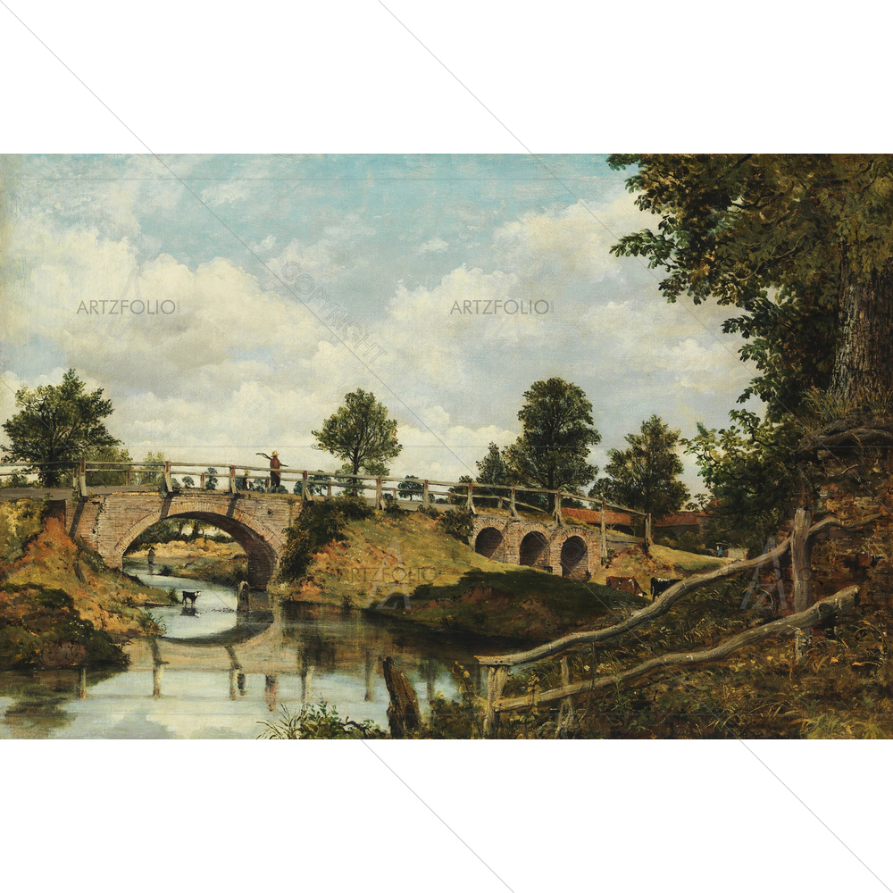 An Old Bridge at Hendon, Frederick Watts, 1828 — custom-size art design 5012562