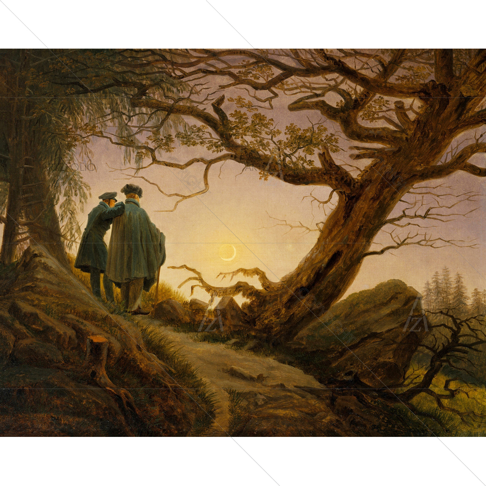 Two Men Contemplating the Moon, Caspar David Friedrich, 1825-30 — custom-size art design 5012563