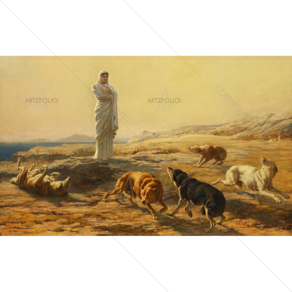 Pallas Athena and Herdsmans Dogs, Briton Riviere, 1876 — Devotional custom art by ArtzFolio