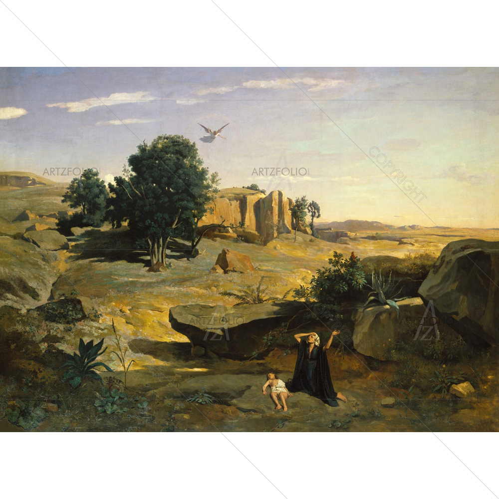 Hagar in Wilderness, Camille Corot, 1835 — custom-size art design 5012588