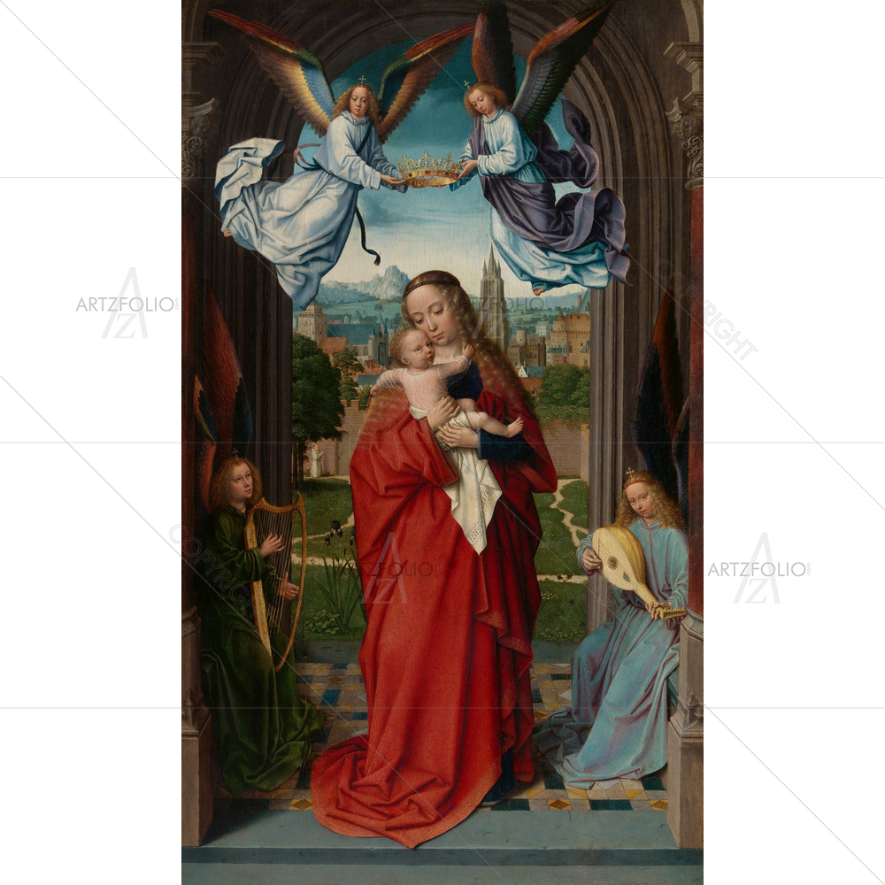 Virgin and Child with Four Angels, Gerard David, 1510-15 — custom-size art design 5012596