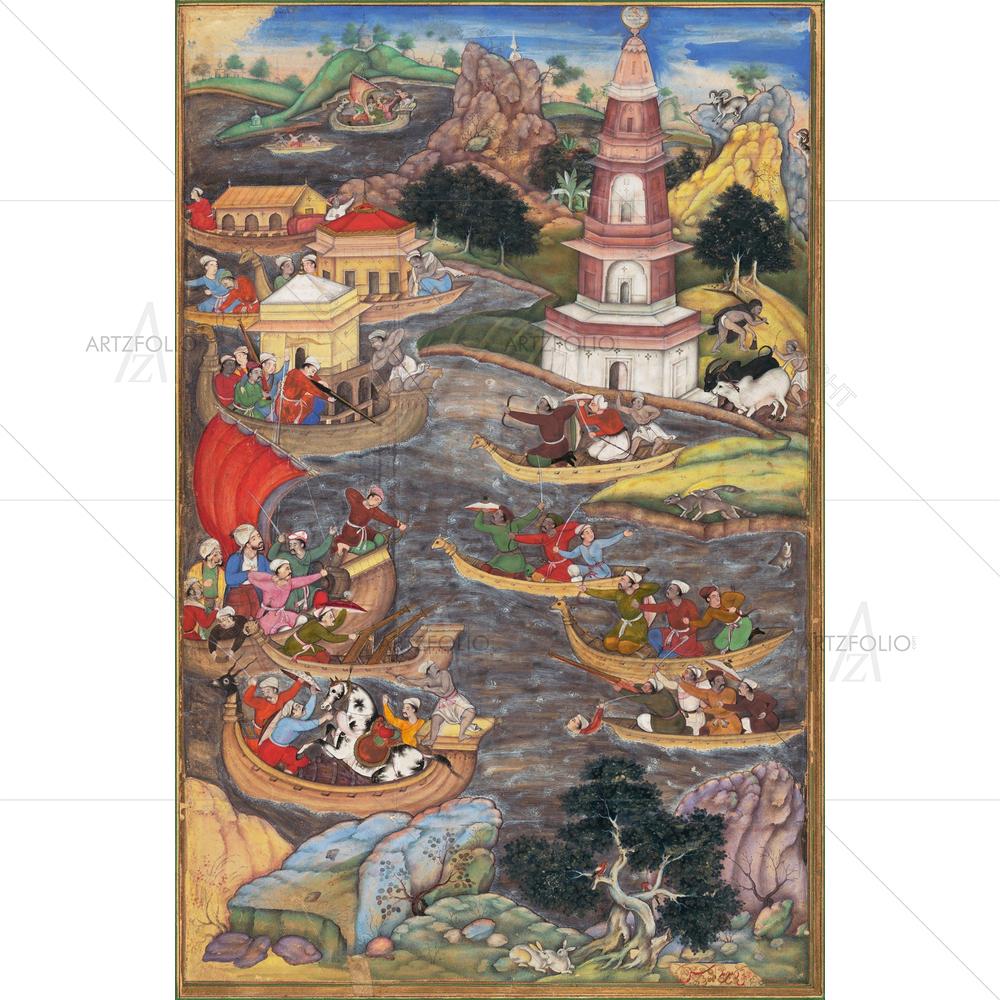 Alexander Fights a Sea Battle, Dharmadas, 1590 — custom-size art design 5012618