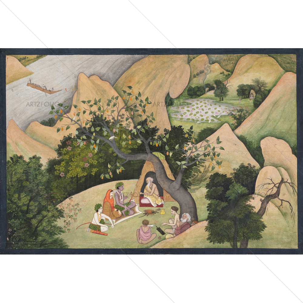 God Ram Sita and Lakshmana at Hermitage of Bharadvaja — Devotional custom art by ArtzFolio