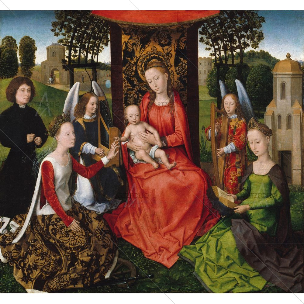 Virgin and Child St. Catherine & Barbara, Hans Memling, 1480 — custom-size art design 5012669