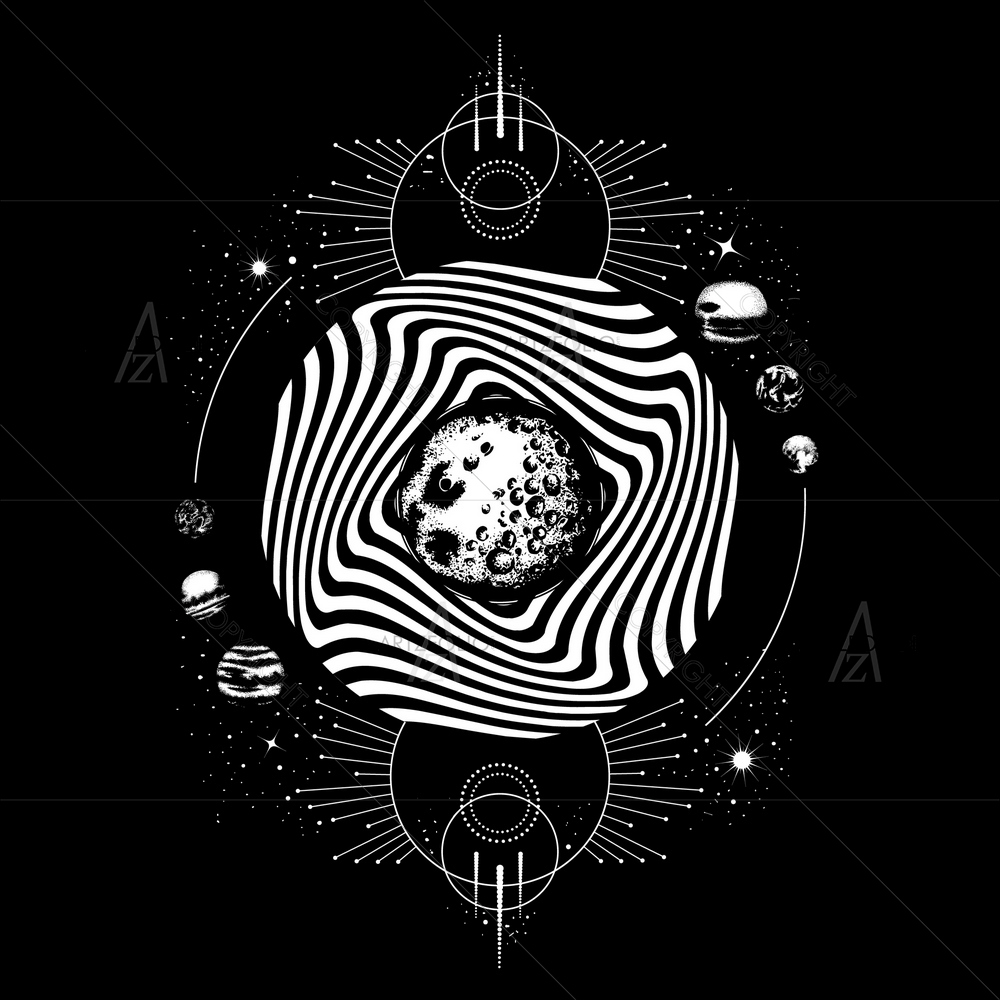 Surreal Planets and Geometrical Shapes — custom-size art design 5012691