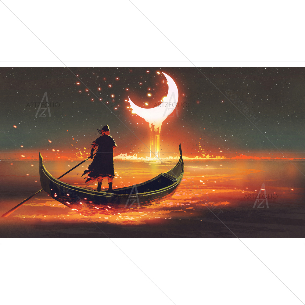 Man Rowing a Boat in Sea — Boats custom art by ArtzFolio