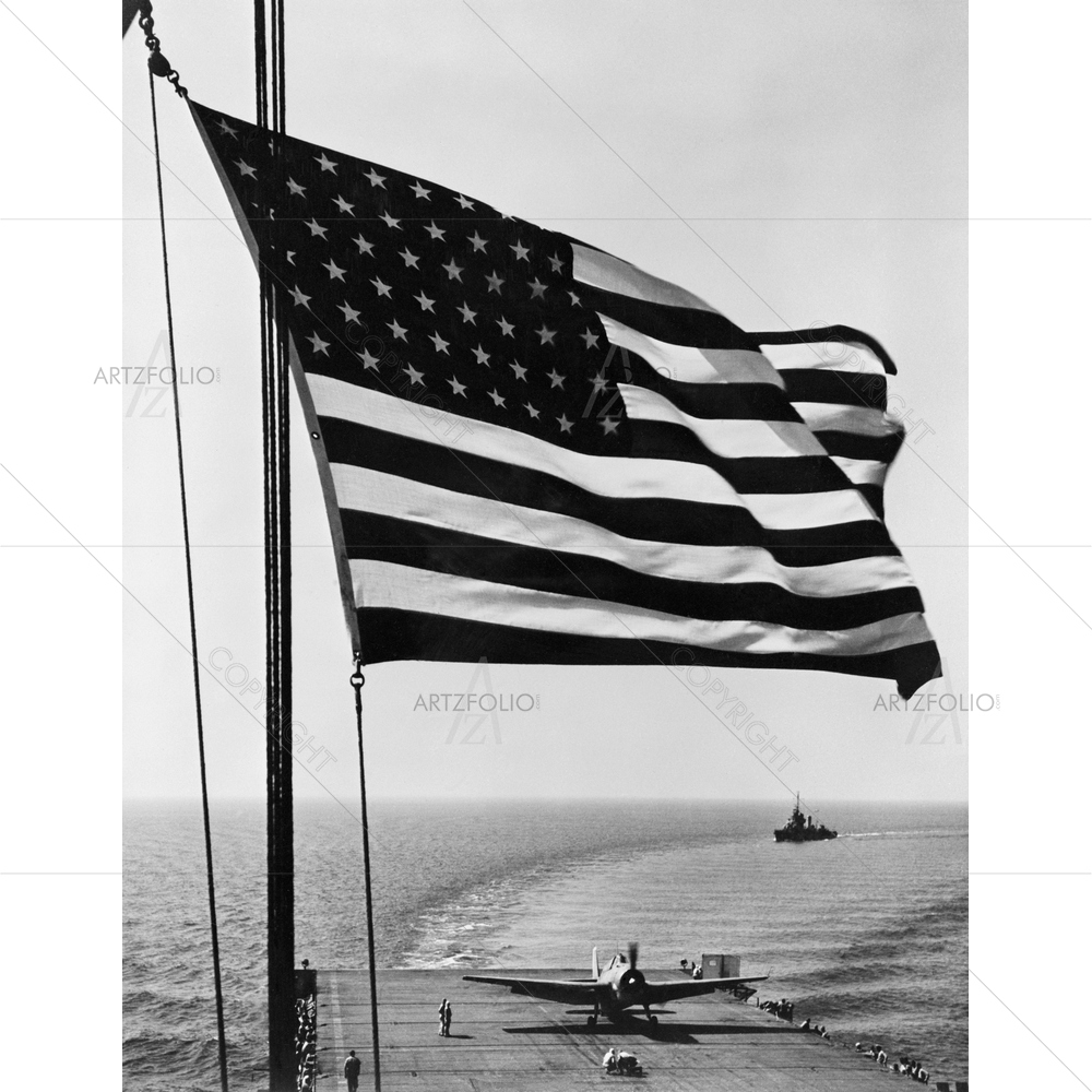 USA Flag over USS Santee, Nov 1942 — American custom art by ArtzFolio