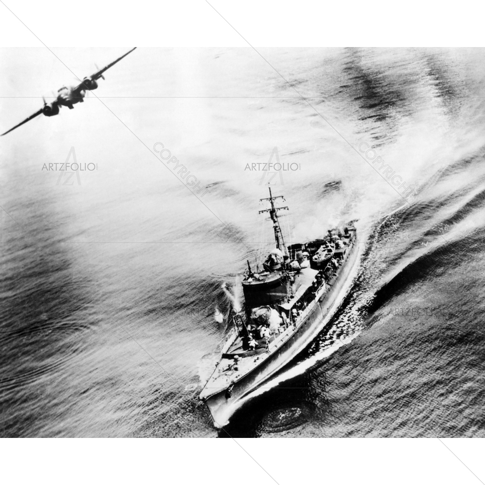 Japanese War Vessel Bombed by US, 1944 — Ancient custom art by ArtzFolio