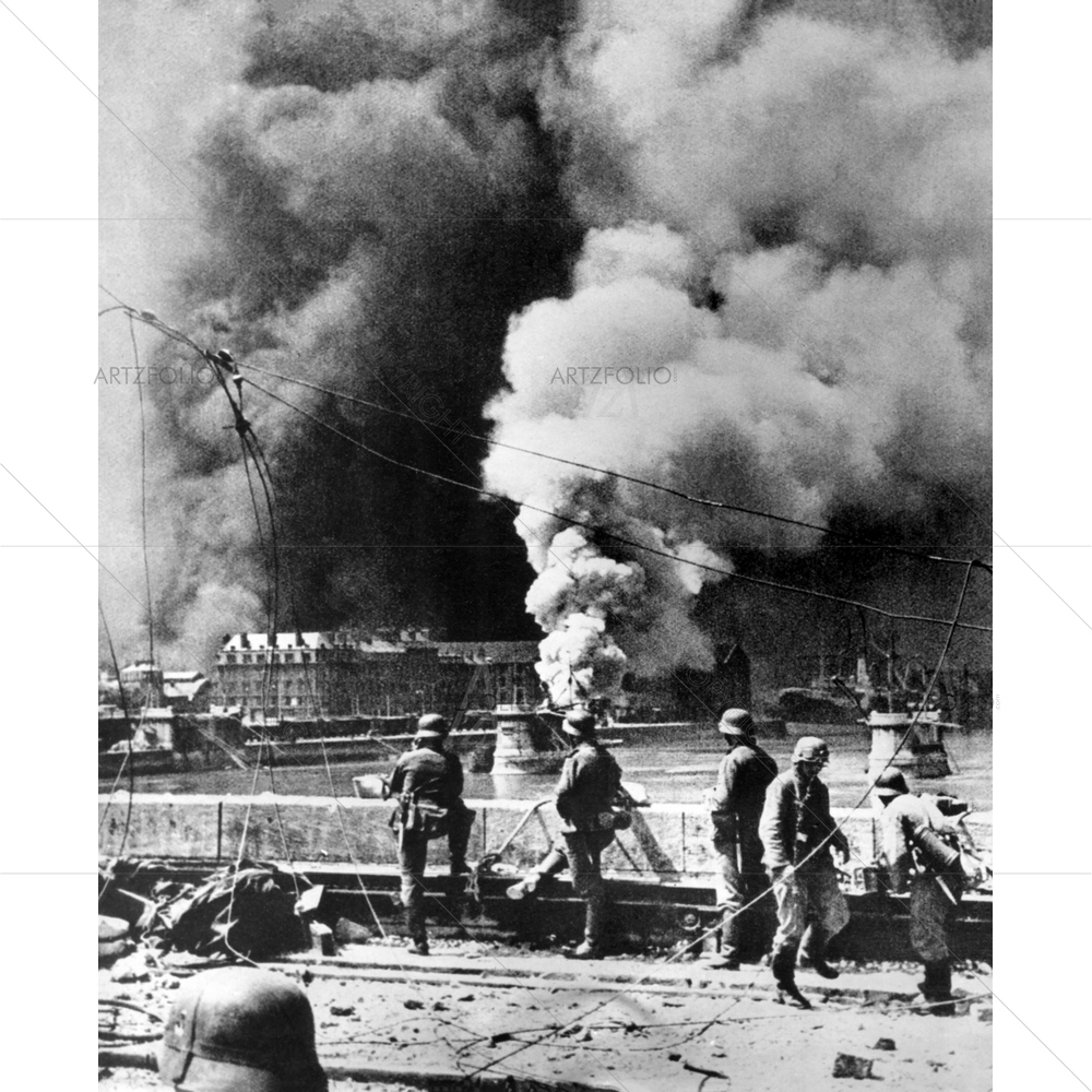 Rotterdam's City Center Burning After Aerial Bombardment, Luftwaffe, 1940 — Ancient custom art by ArtzFolio
