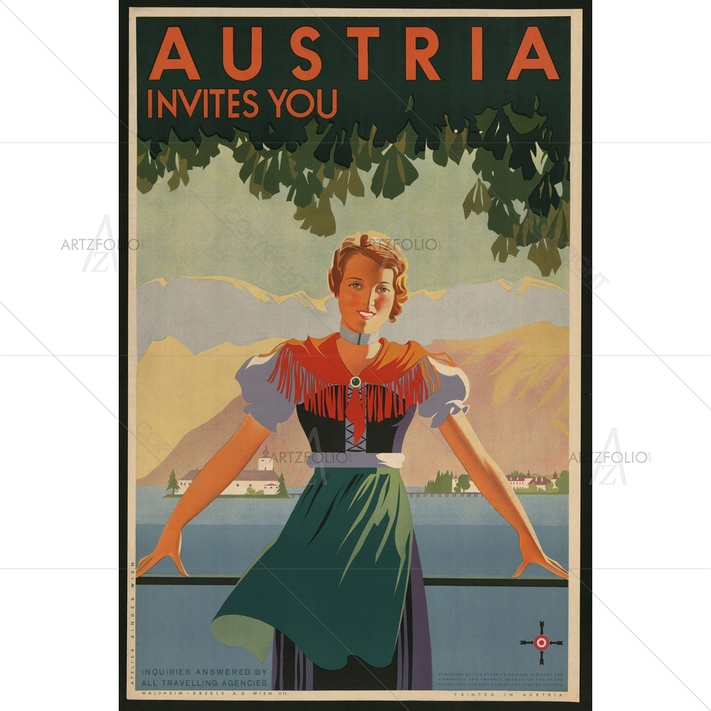 Young Woman in Front of Village and Mountains — custom-size art design 5012709