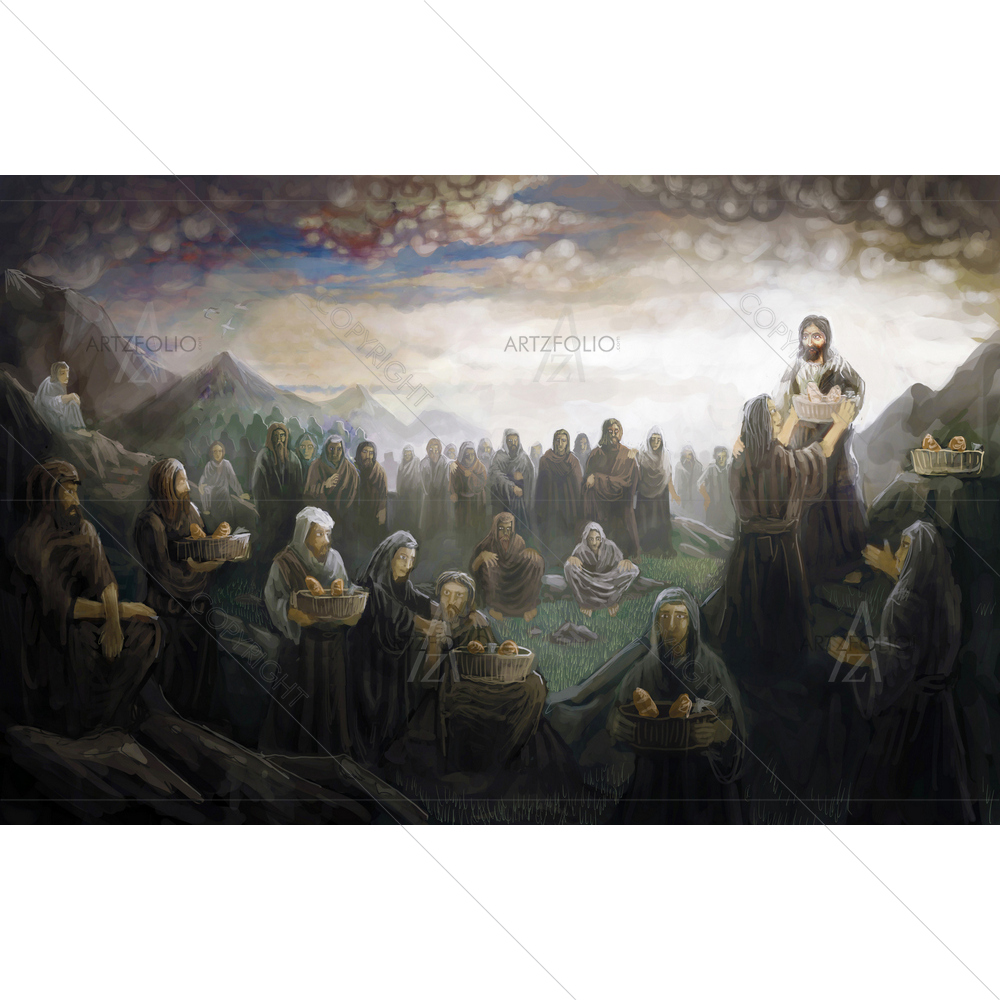 Jesus Christ Feeding People — Devotional custom art by ArtzFolio