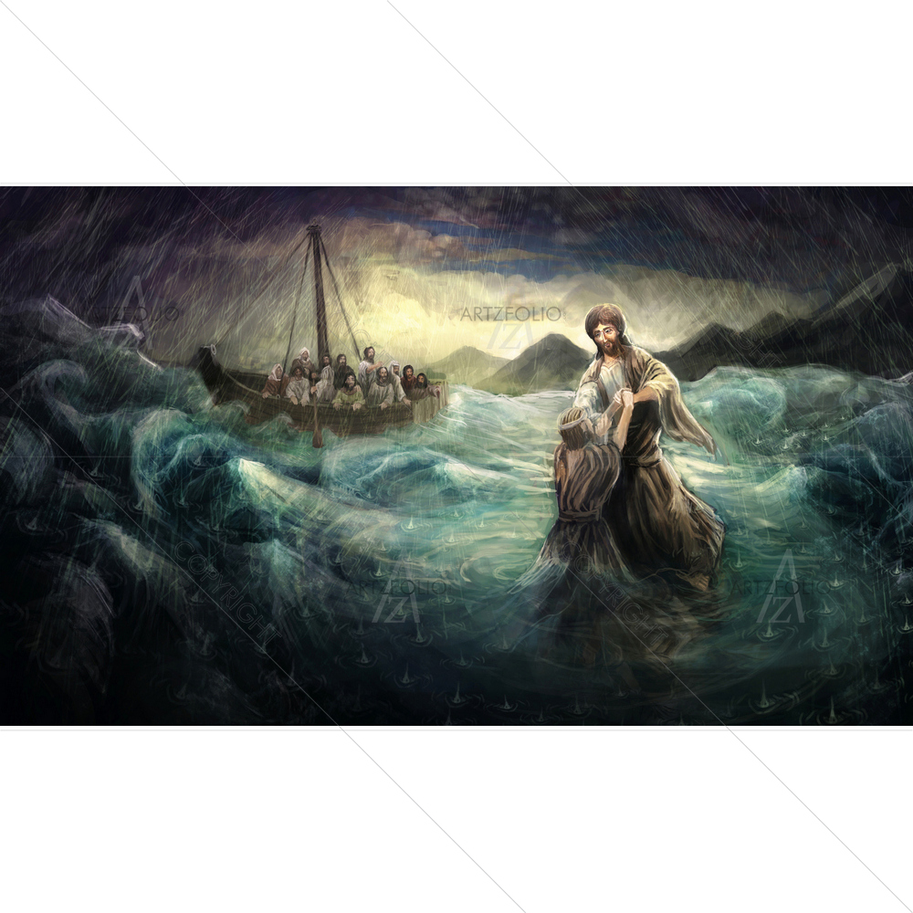 Jesus Christ Walk on Water — Devotional custom art by ArtzFolio