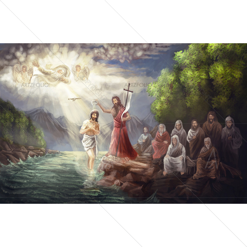Jesus Christ Baptized — Devotional custom art by ArtzFolio
