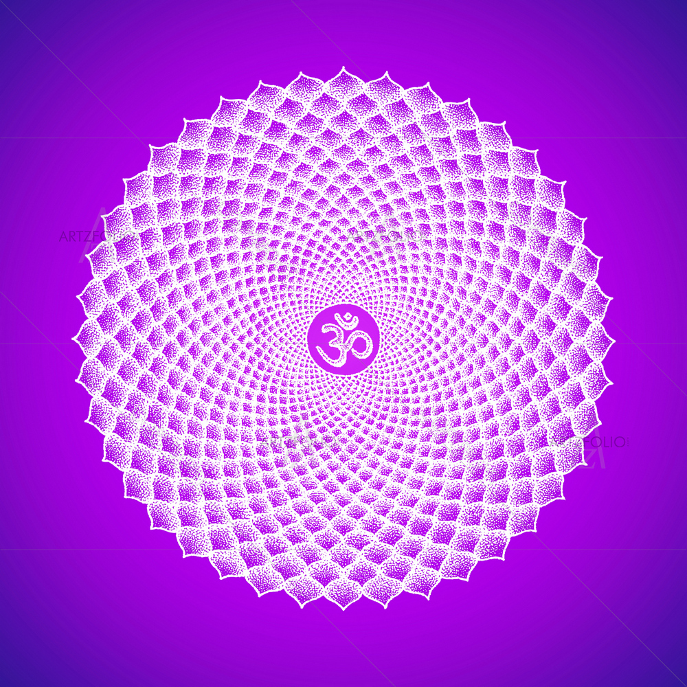 Seven Primary Crown Sahasrara Chakra Sanskrit Mantra Om — Devotional custom art by ArtzFolio