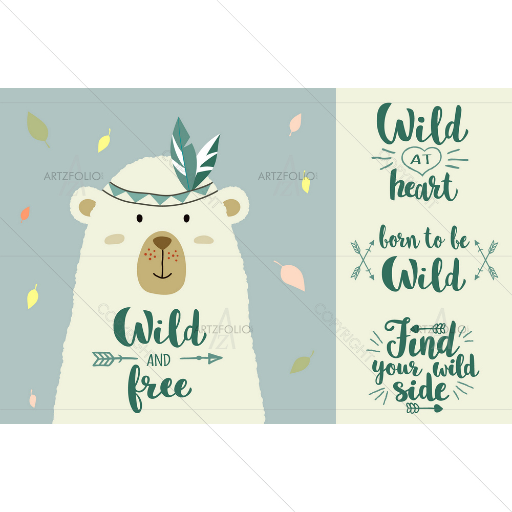 Cartoon Bear with Tribal Elements — custom-size art design 5012773