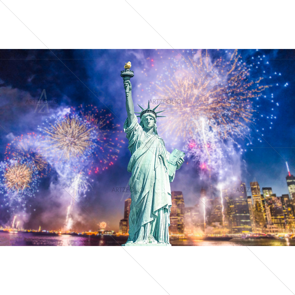 Statue of Liberty with Night Cityscape, New York — custom-size art design 5012774