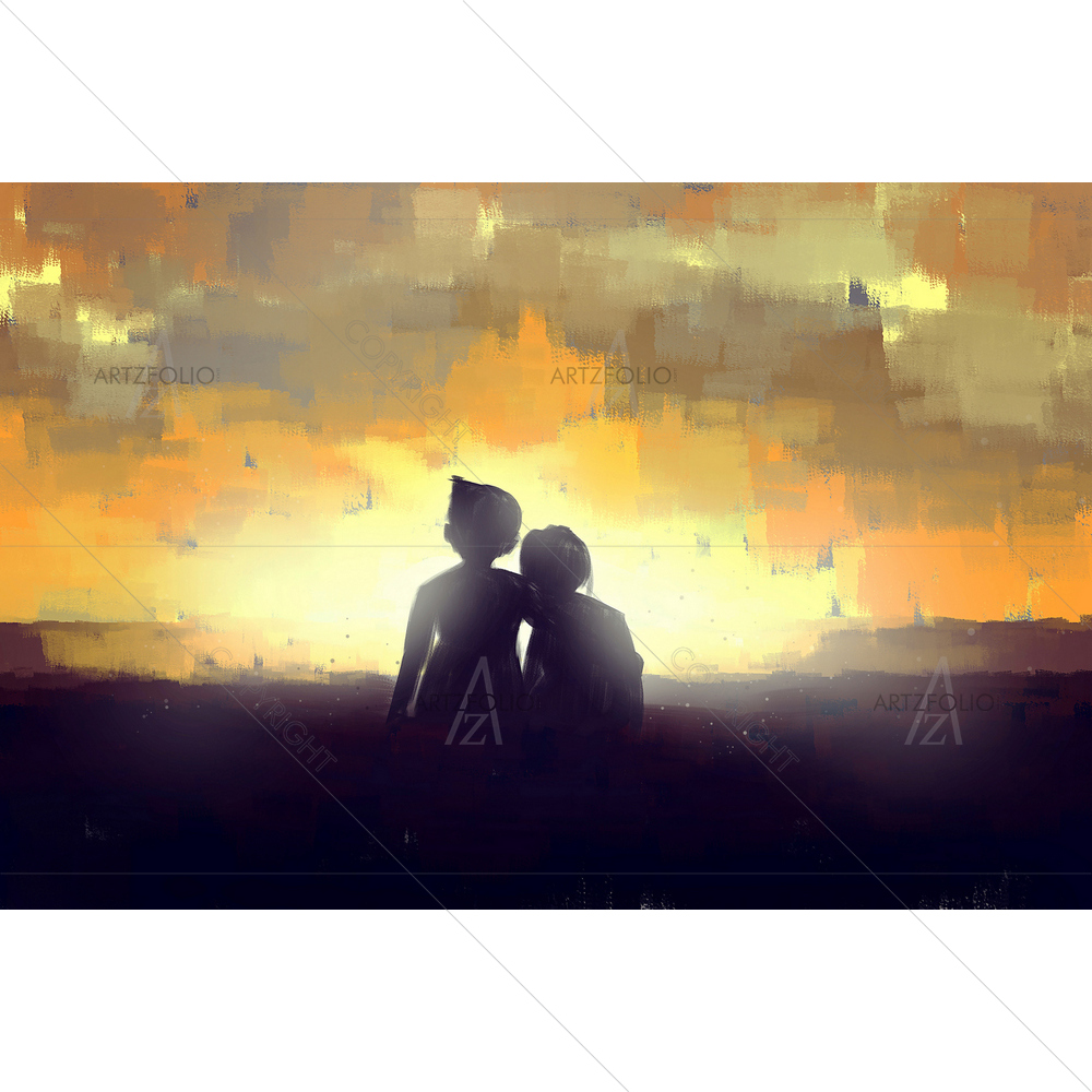 Couple On Beach at Sunset — custom-size art design 5012777
