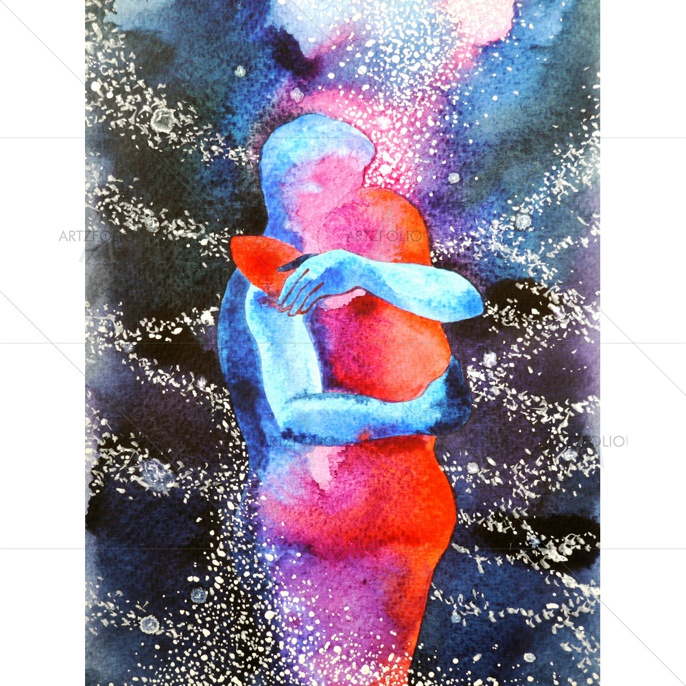 Couple Hugging in Universe — Abstract custom art by ArtzFolio