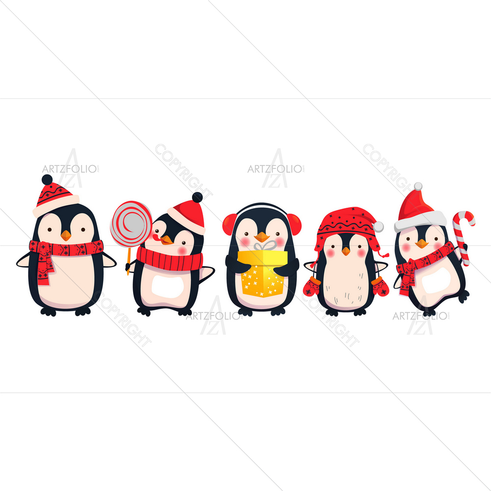 Cartoon Penguins D3 — custom-size art design 5012783