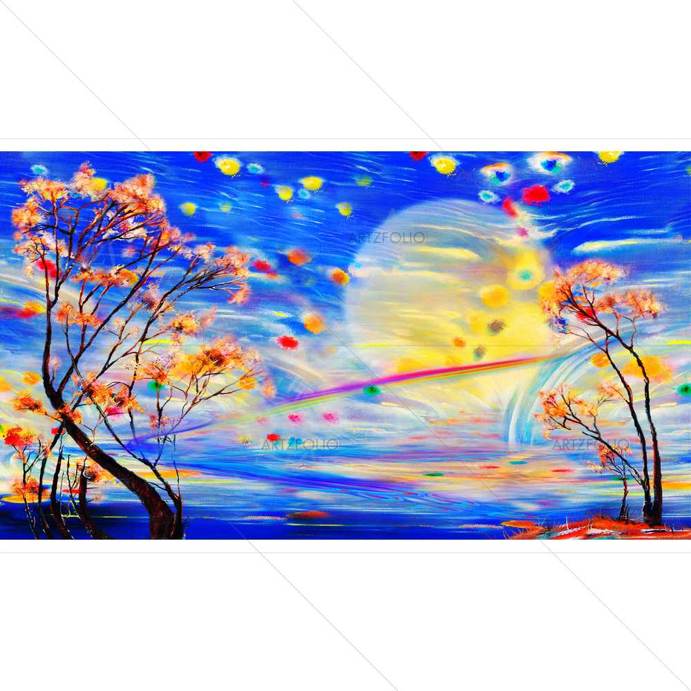 Blue Sunrise with Trees — Devotional custom art by ArtzFolio